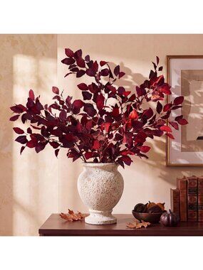 6 Pcs Burgundy Fall Artificial Leaf Branches - 39" Autumn Decor Stems
